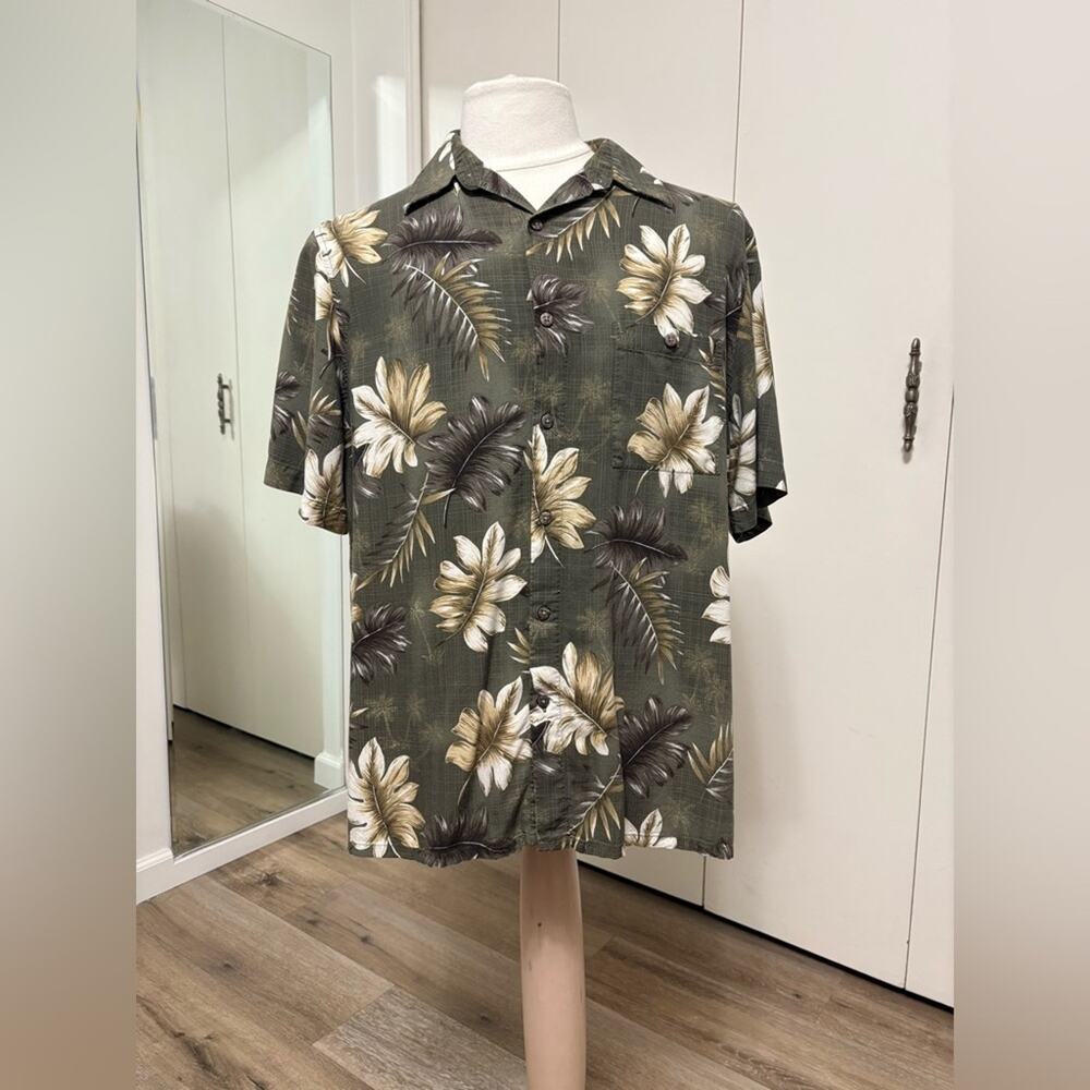 Batik Bay Green Tropical Palm Print Button Up Shirt Man Large